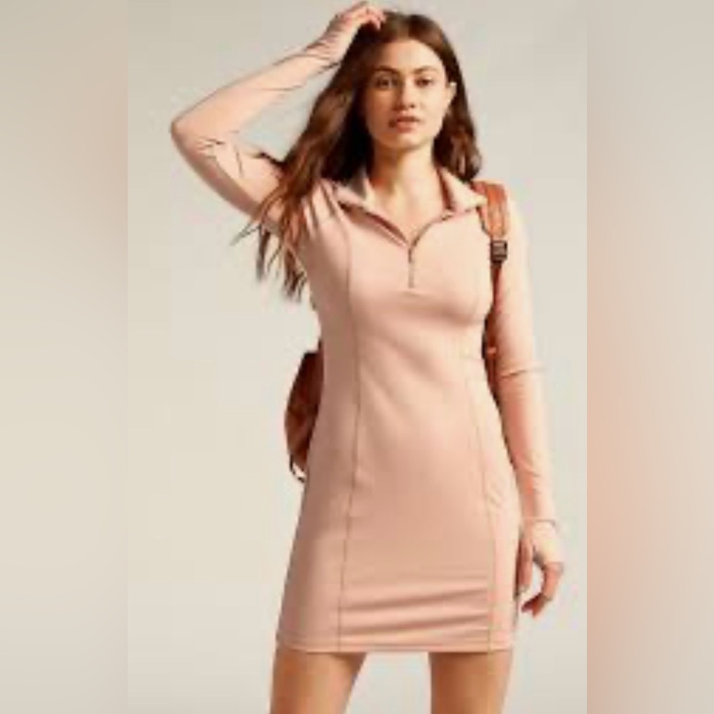 Nwt Beyond Yoga Heather Rib Westside Dress Dusty Pink Blush Long Sleeve Size Xs